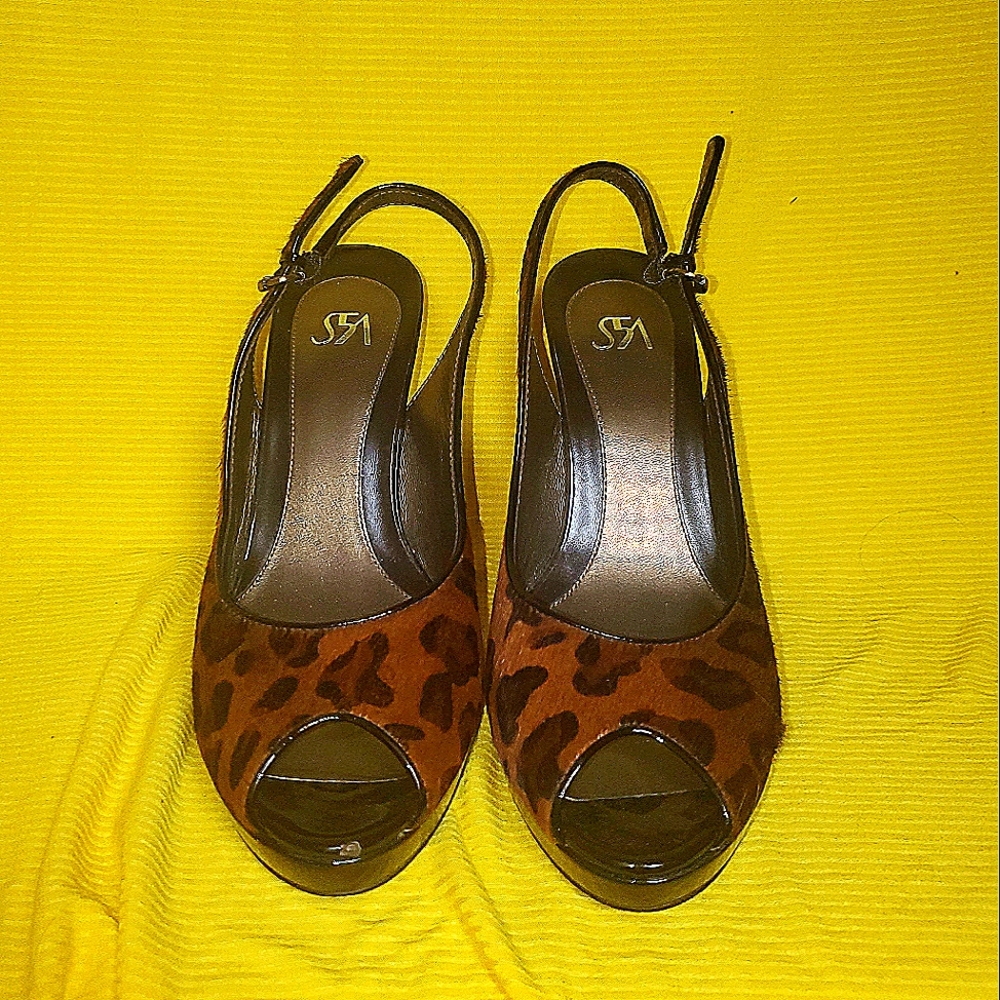 S5A heels, 8M, Brown with Animal Print